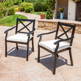 Outdoor Dining Chair Set With Water Resistant Cushions - Black / Ivory