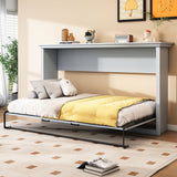 Twin Size Murphy Bed With Cabinet Storage - Gray