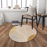 Rabbit - 41" X 41" Washable Non - Slip Round Rug - Ivory / Light Brown