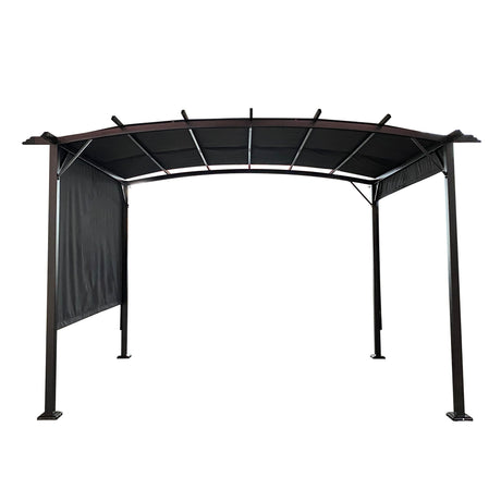 Outdoor Patio Pergola Gazebo - Steel Frame Sun Shelter With Retractable Canopy