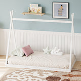 Wood Tent Bed For Kids, Montessori Style Low - Floor Bed, House-Shape Tent Bed Frame