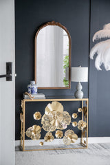 Hand Carved Rose Antique Mirror Frame, Wood Arch Mirror Wall Decor For Living Room