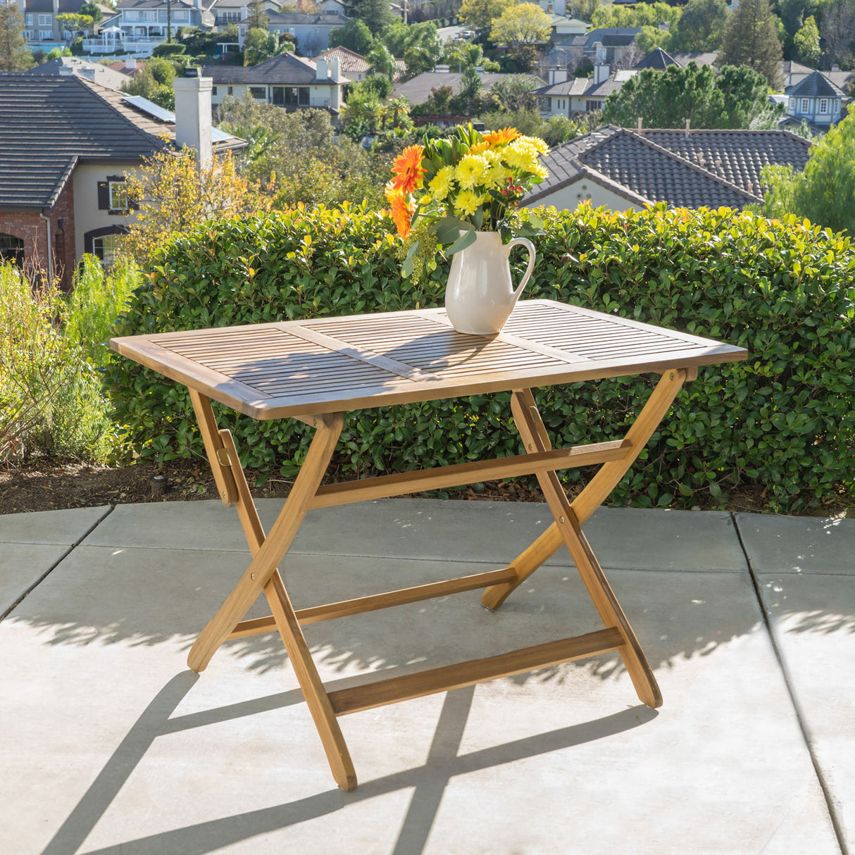Blissique - Outdoor Foldable Wood Dining Table With Slat Design