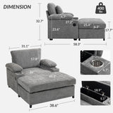 Chenille Fabric Sofa Bed With Cupholders And USB Charging Ports Chair For Living Room