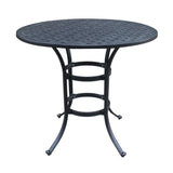 Cast Aluminum Round Counter Table With Lattice Design And Umbrella Hole - Dark Lava Bronze