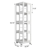 4 Tier All Steel Rotating Bookshelf With 360° Wheels, Large Size Sturdy & Spacious Book Rack, New Style Bookshelf - White