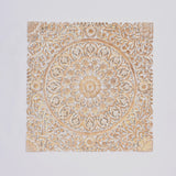 Floral Hand Carved Mandala Square Wall Decor With Spiritual Symbolism - Gold / White