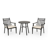 3 Piece Metal Bistro Set With 2 Curved Armrest Chairs - Black