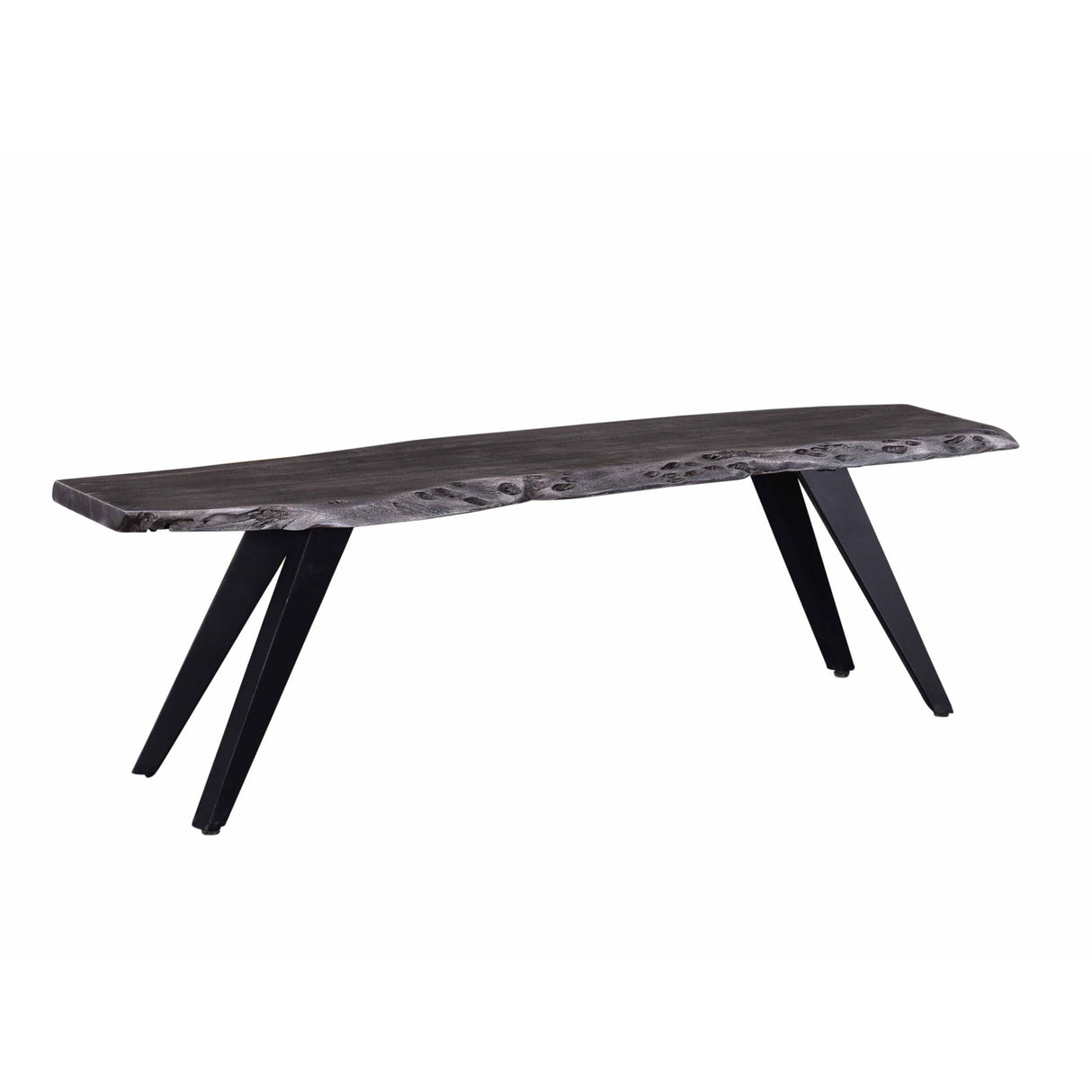 Modern Acacia Wood Dining Bench, Live Edge Design Accent Bench With Iron Legs - Black / Gray