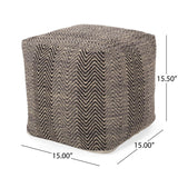 Barracuda - Handcrafted Cotton Pouf With Chevron Pattern - Brown / Beige