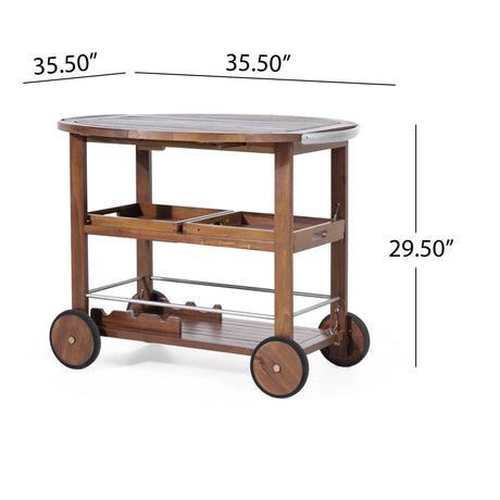 Wood And Aluminum Bar Cart With 2 Shelves - Oak / Silver