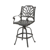 Outdoor Cast Aluminum Swivel Bar Stool With Scrolled Arms - Bronze