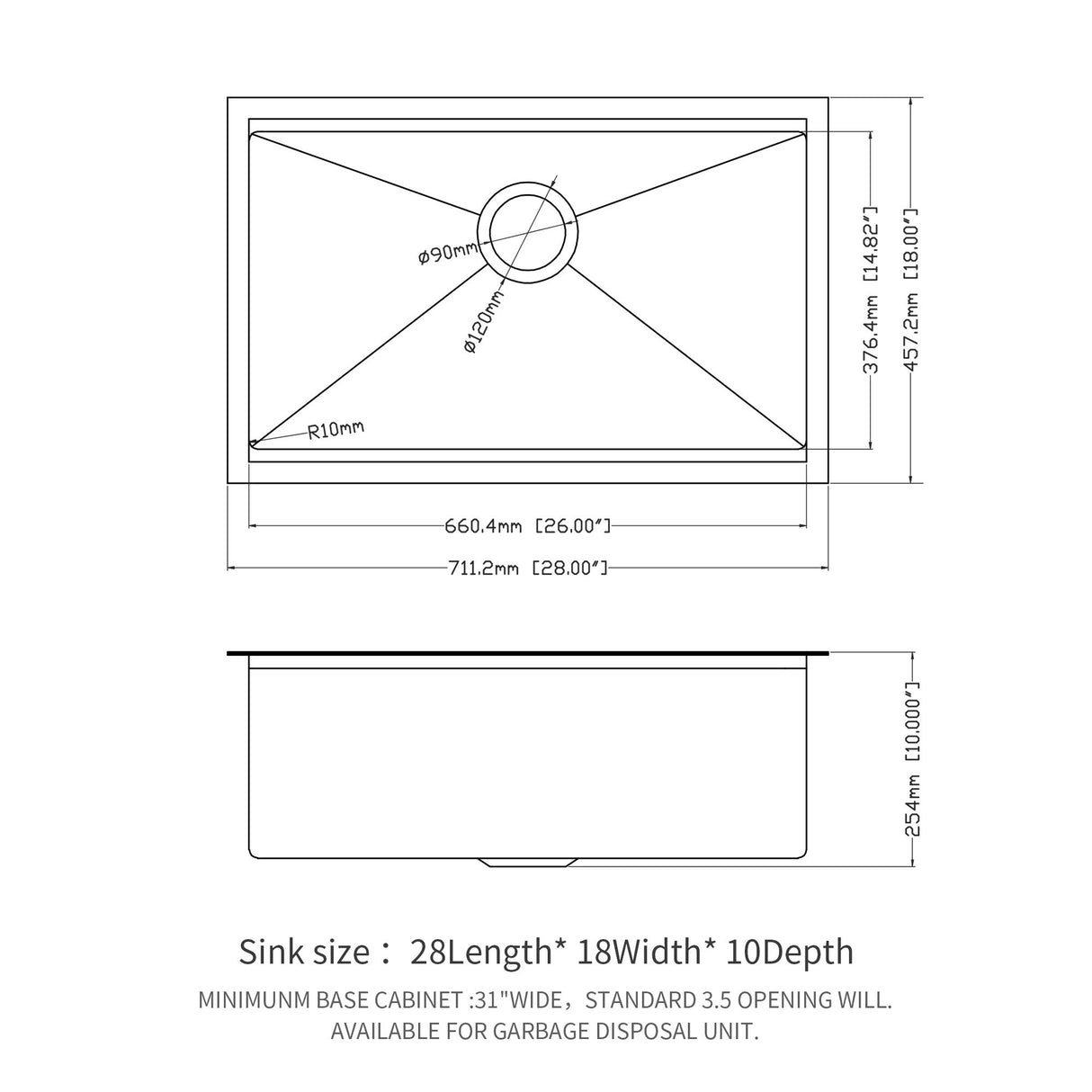 Workstation Kitchen Sink, Single Bowl Undermount 16 Gauge Stainless Steel - White