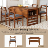5 Piece Extendable Wood Square Dining Table Set With 2 Drop Leaves