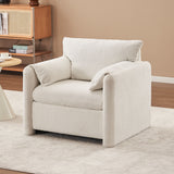 Fixed Modern Accent Chair Single Seater Plush Chenille Lounge Chair With High Resilience Cushion - Ivory White