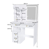 Dressing Table With Movable Mirror And LED Light, 5 Drawer Storage Organizer - White