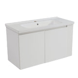 Wall Mounted Bathroom Vanity With Sink, 2 Open Shelves - White
