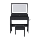 Modern Makeup Vanity Set With Power Outlet, Hair Dryer Holder, And Adjustable Lighting