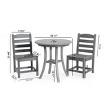 3 Piece Outdoor Dining Set, Round Patio Table With 2 Armless Chairs
