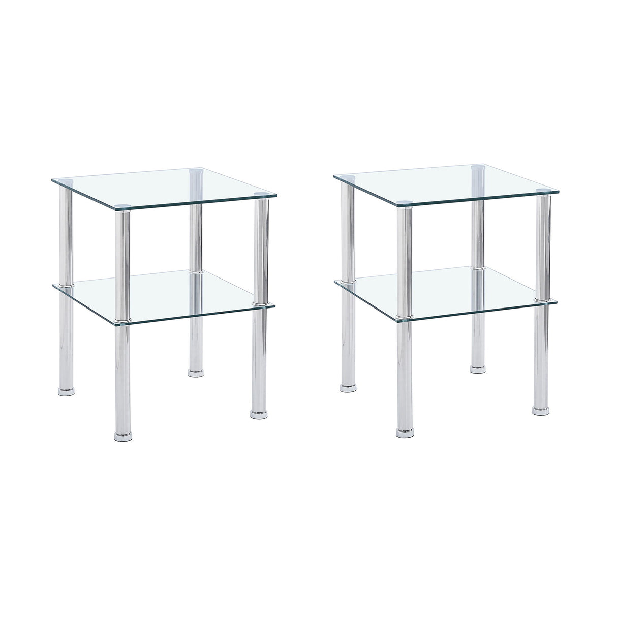 Modern 2 Piece Side Table With Storage Shelf, Tempered Glass, Space Saving Design - Clear