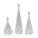 Resin / Foil Christmas Tree With Star Top (Set of 3) - White / Silver