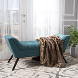 Modern Fabric Bench With Padded Seat And Wide U Shape Design - Teal