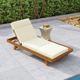 Acacia Wood Lounge Chaise Set With Headrest And Water Resistant Cushions - Beige