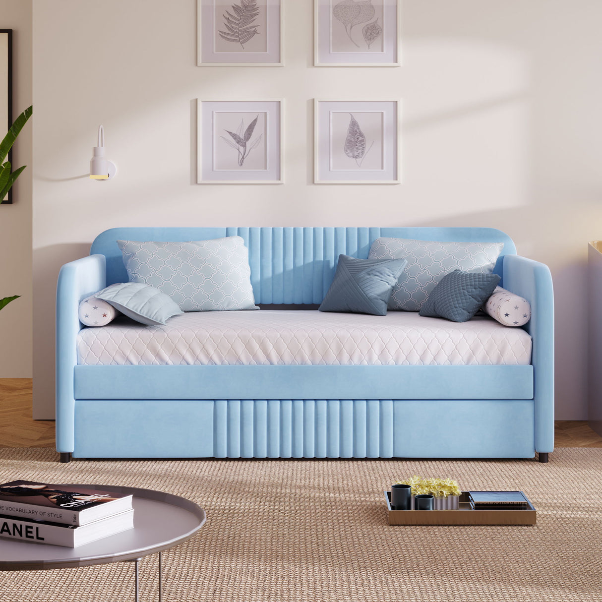 Upholstered Daybed Sofa Bed With Trundle Bed