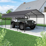 Metal Carport 12 X 20 Ft Heavy Duty With Galvanized Steel Roof Metal Garage Canopy With Galvanized Steel Roof & Frame Car Tent Outdoor Storage Shed For Car Boats And Truck - Alabaster / Dark Gray