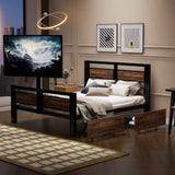 Twin Size Platform Bed With Headboard And Footboard, 2 Storage Drawers And Rotatable TV Stand - Black