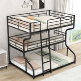 Industrial Triple Bunk Bed With Dual Ladders Frame, Space Saving Design
