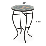 Outdoor Side Table With Tile Mosaic Table Top - Black