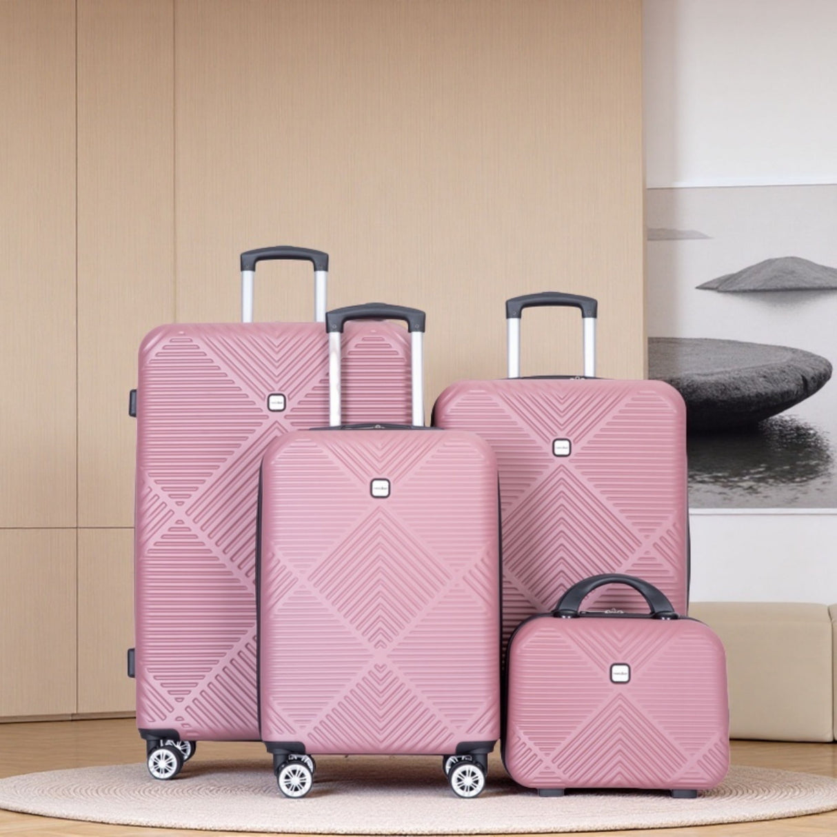 4 Piece Lightweight Suitcase, Makeup Box, Aircraft Wheels