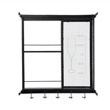 Floating Wine Bar Shelf With Glass Holder And Display Shelves - Black