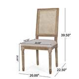 French Country Dining Chair With Rectangular Cane Backrest And Smooth Upholstered Seating