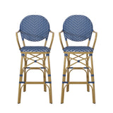Outdoor Wicker And Aluminum French Barstools (Set of 2)