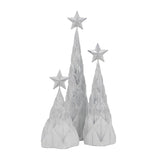 Resin / Foil Christmas Tree With Star Top (Set of 3) - White / Silver