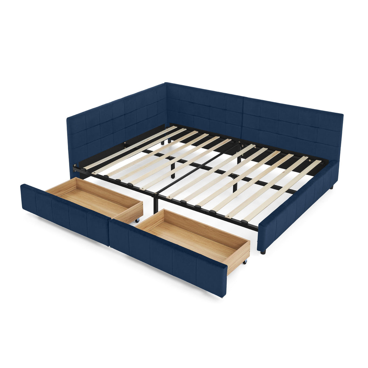 Mid-Century Storage Upholstered Tufted Bed Frame With Backrest And Armrests