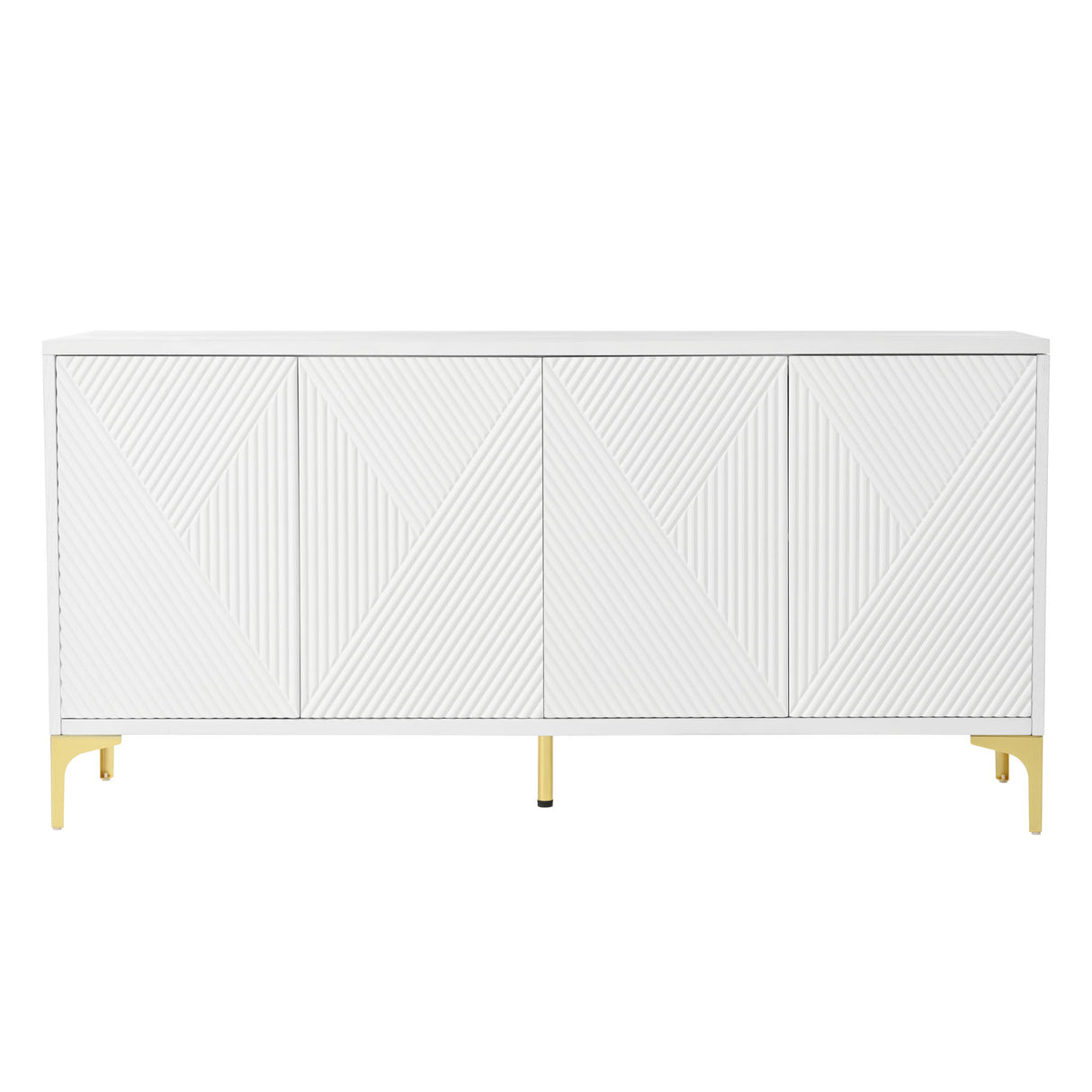 Modern Wood Sideboard Cabinet With Carved Door Panels, Adjustable Shelves, And Sturdy Metal Legs