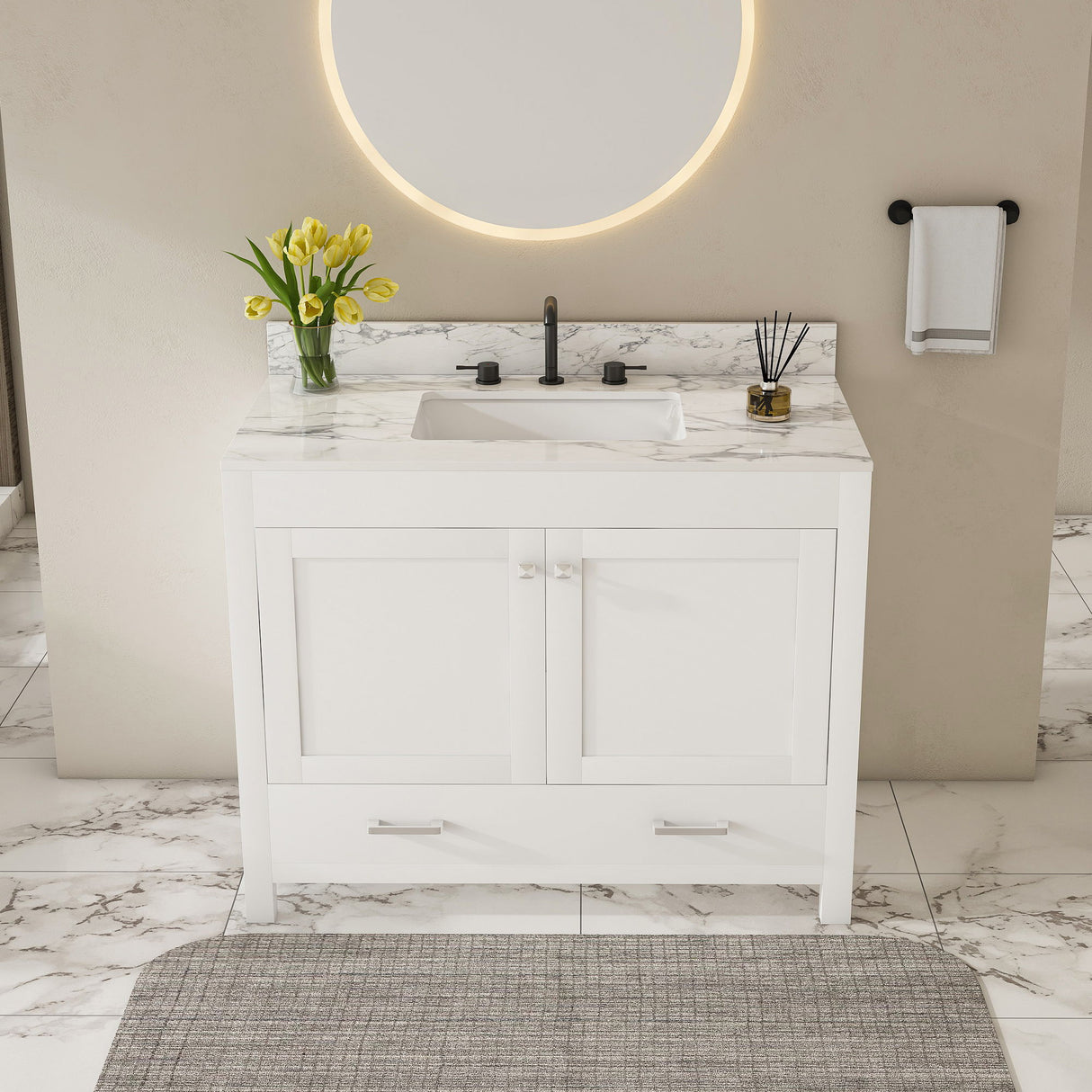 43" Bathroom Vanity Multi Functional Cabinet - White