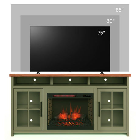 Vineyard - 74" Fireplace TV Stand Console For TVs Up To 85" - Sage Green And Fruitwood