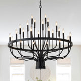 24 Light Chandelier Industrial Iron Candle Chandelier Modern Suspended Farmhouse Chandeliers Pendant Light Fixtures For Dining Room Bedroom Living Room Kitchen Island Foyer E12 Bulb (No Include) - Black