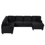 Upholstered U-Shaped Sectional Sofa With Movable Ottoman And Side Storage Pockets