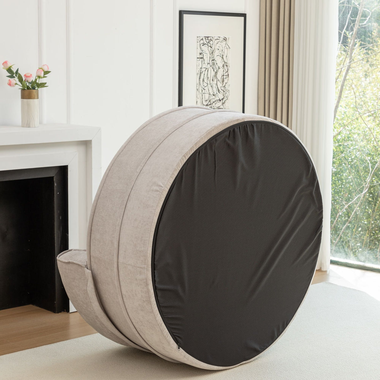 Modern Oversized Round Barrel Accent Chair With Ottoman