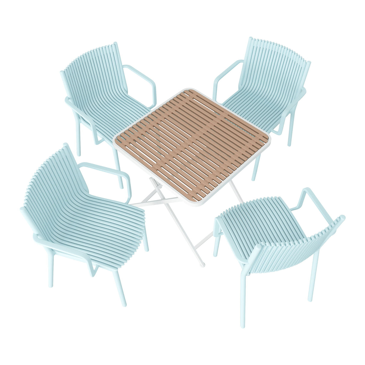 4 Modern Stackable Plastic Armchair Matched With Folding Square Table