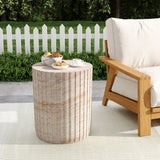 Elegant Outdoor / Indoor Lightweight Concrete Side Table With Travertine - Beige