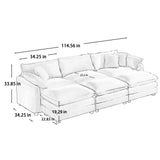 Modern Oversized Modular Cushion Sofa With Ottoman, Low Back, Deep Seating Sofa Set