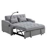 Modern Velvet Loveseat With Pullout Bed, Adjustable Reclining Backrest