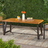 Outdoor Dining Table With Slat Wooden Panel And Turnbuckle Accents - Teak