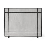 Markus - Modern Single Panel Iron Firescreen Black Brushed Silver